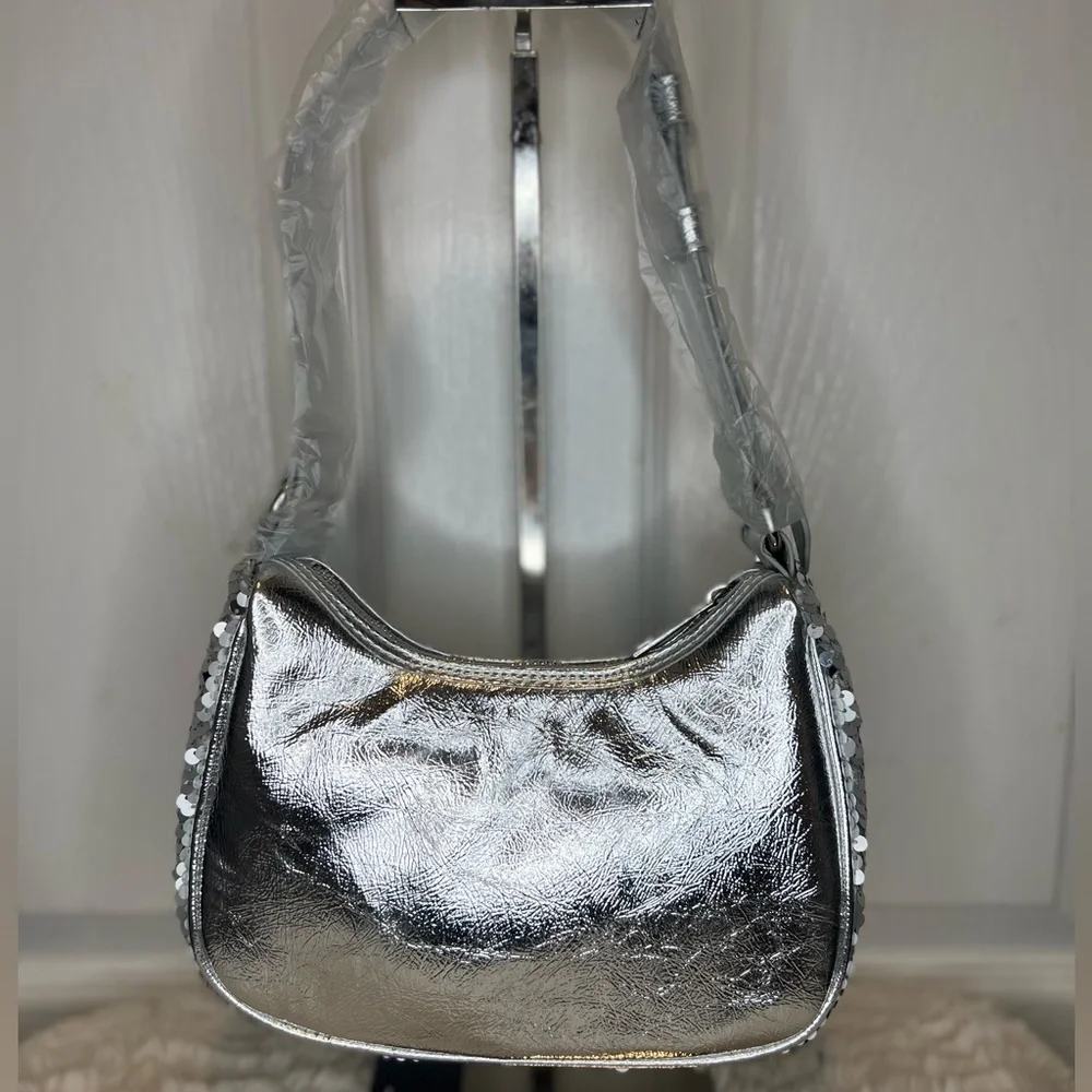 NICOLE MILLER SILVER SEQUIN MINI BAG NEW - Picture 2 of 8